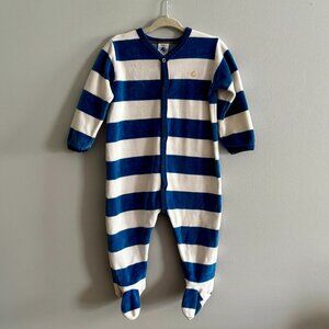 Petit Bateau Velour Blue and White Striped Footie EUC 18M